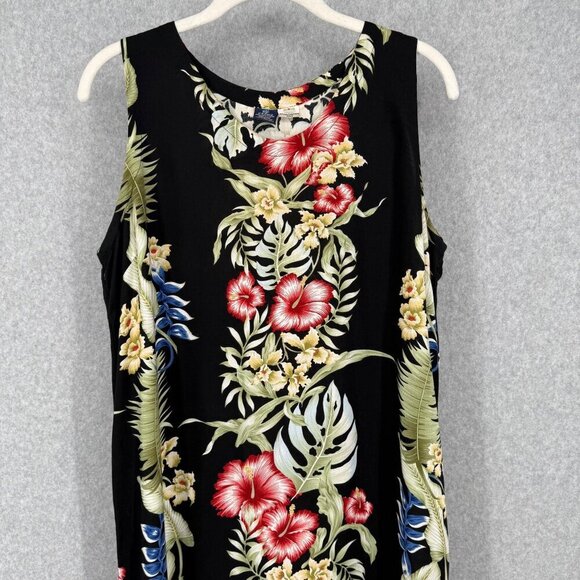 Hibiscus Collection Hawaii Womens VTG Maxi Midi Floral Dress Size S Black Dark - Picture 2 of 10